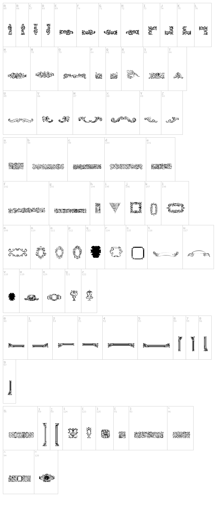 Mortised Ornaments font map
